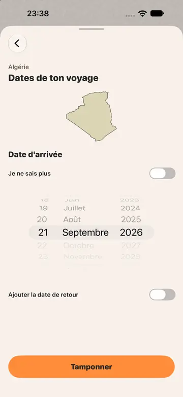 L'écran des dates de voyage pour l'Algérie : la date d'arrivée et l'option Je ne sais plus.